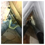 A before and after picture of the inside of an attic.