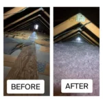 A before and after picture of the attic.