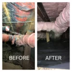 A before and after picture of the air duct system.